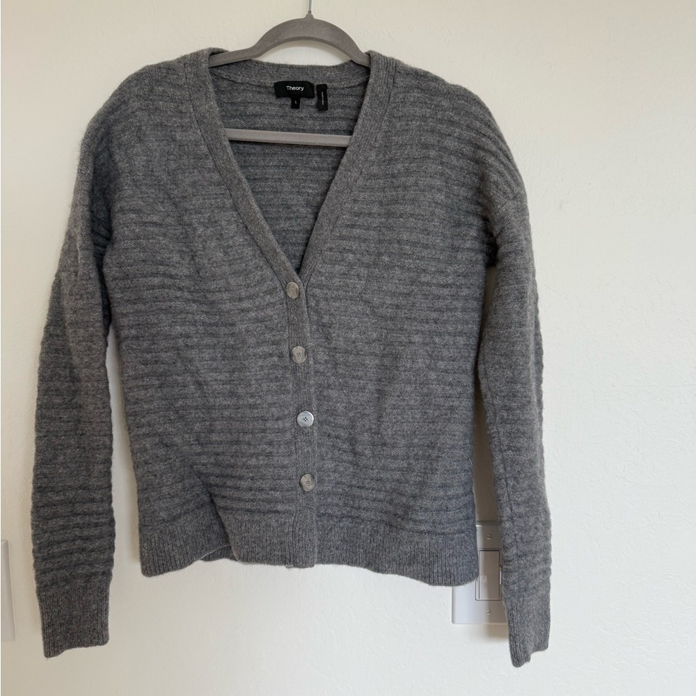 Theory Gray V-Neck Cardigan Sweater